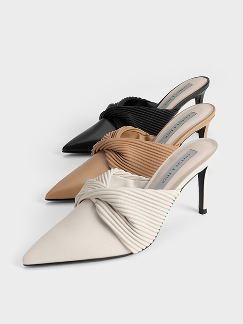 Pleated Wrap Heeled Mules - Gold